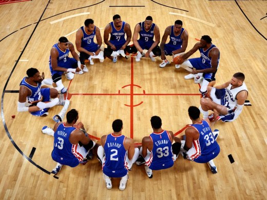 NBA球队在暂停期间围成一圈布置战术